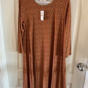 LOFT Women's Long Sleeve Dress in Brown Pattern